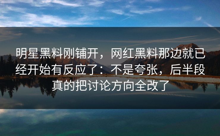 明星黑料刚铺开，网红黑料那边就已经开始有反应了：不是夸张，后半段真的把讨论方向全改了