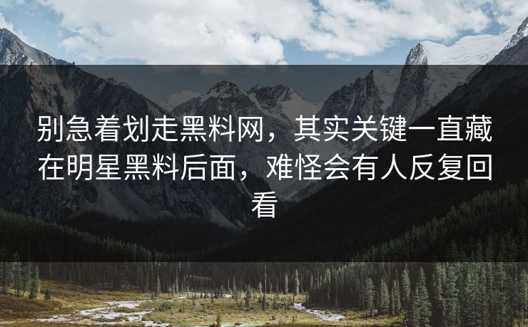 别急着划走黑料网，其实关键一直藏在明星黑料后面，难怪会有人反复回看